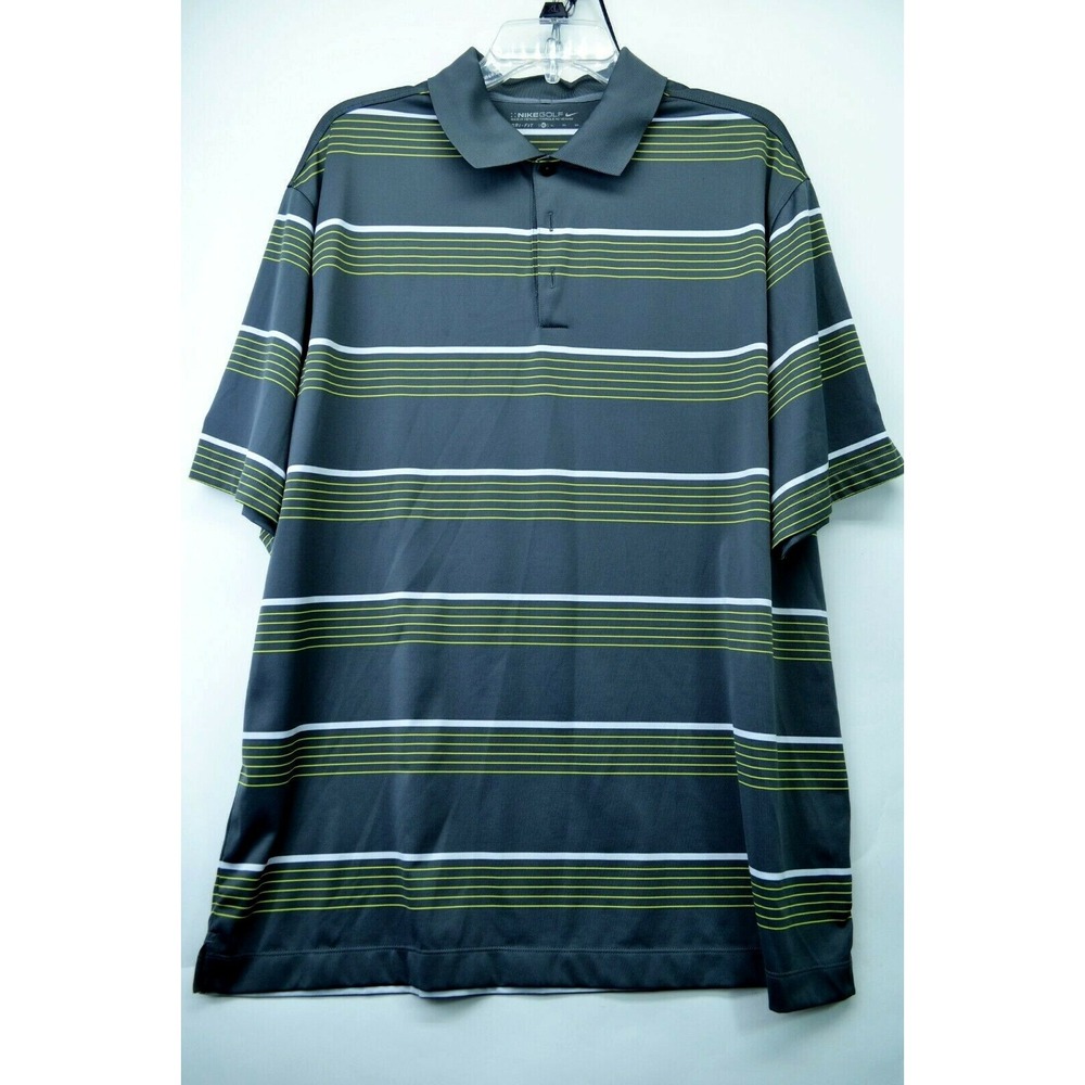 Nike Golf Dri Fit Mens Grey Striped XL Polo Shirt (A4)